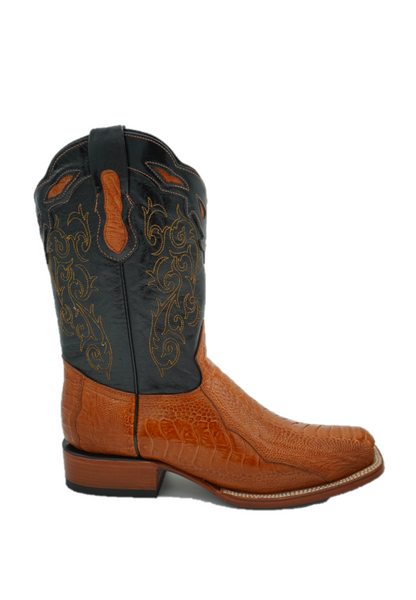 Ostrich Leg Square Toe Boot in Cognac