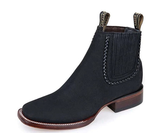 Women Nobuck Wide Square Toe Ankle Boot in Black