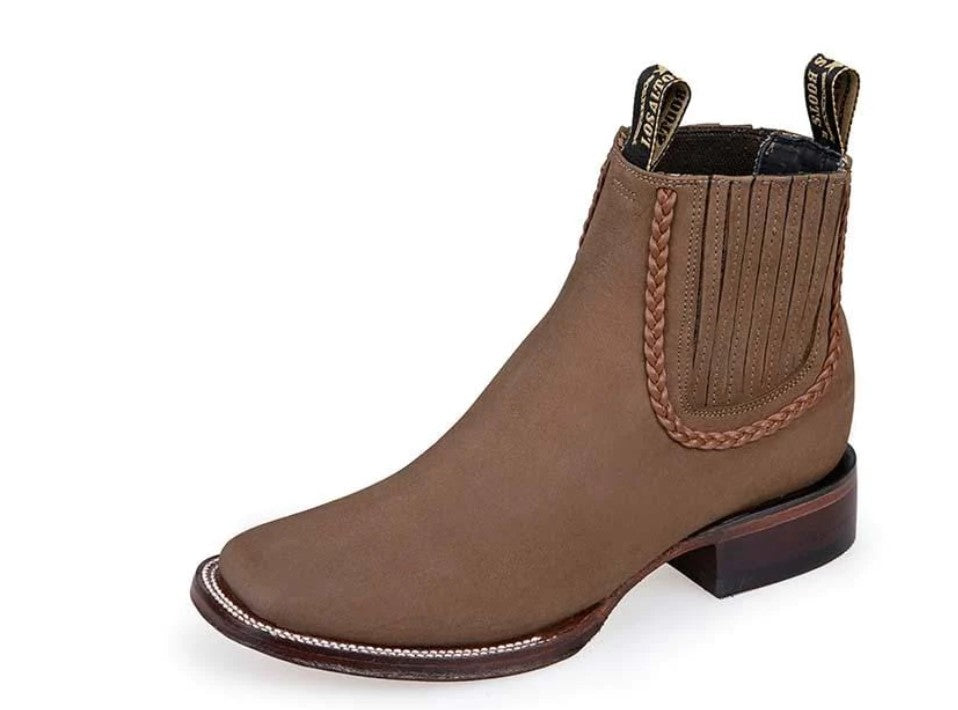 Women Nobuck Wide Square Toe Ankle Boot in Taupe