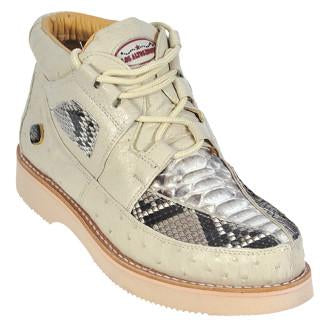 Los Altos Genuine Python with Ostrich Casual Shoe in Natural and Bone